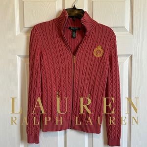 LAUREN RALPH LAUREN - Cable Knit Zip Up Sweater - Rose Color - Women’s Medium